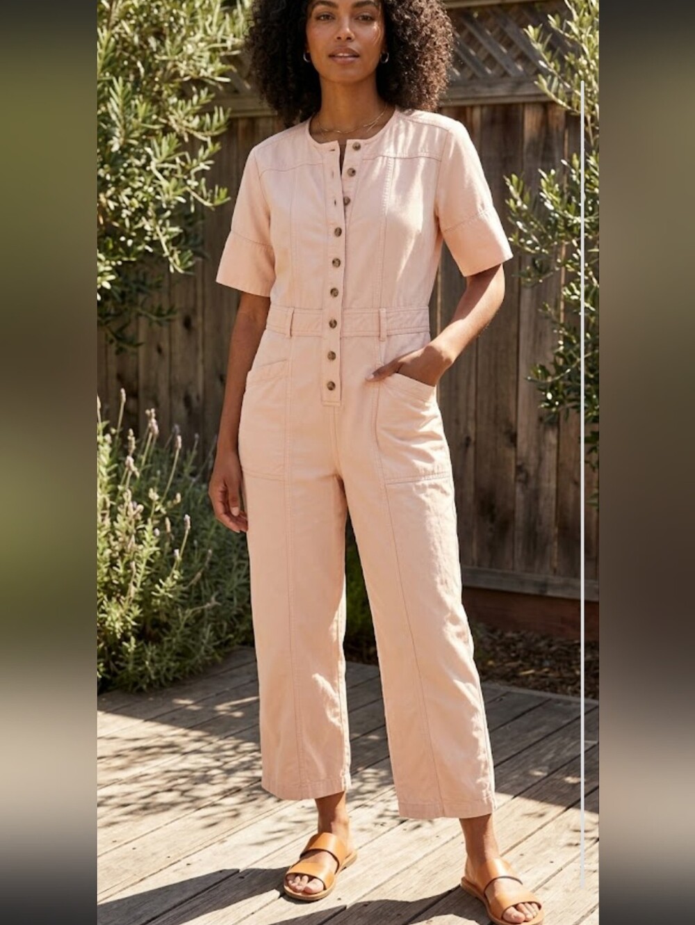 MADEWELL Blush Pink Top Stitched Coverall Jumpsuit Utility Size 10 LIKE NEW